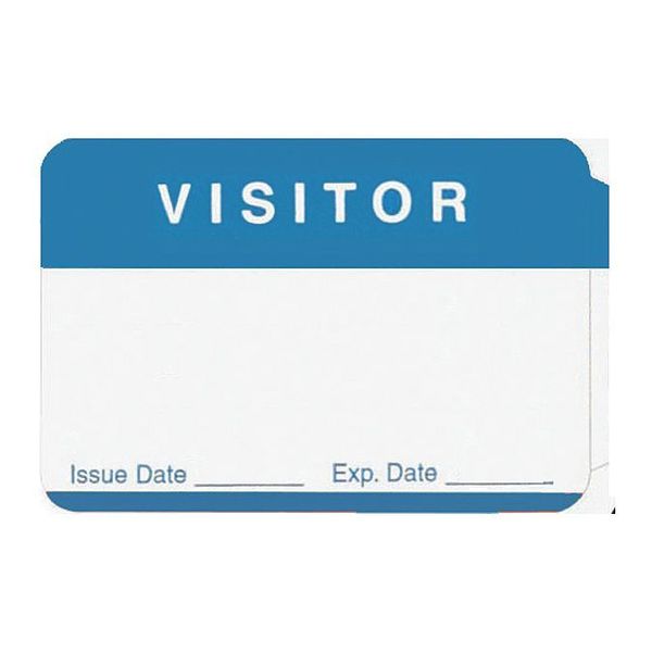 Zoro Select Blue Visitor Badge, 2-3/8 in. L, PK100 45TU77