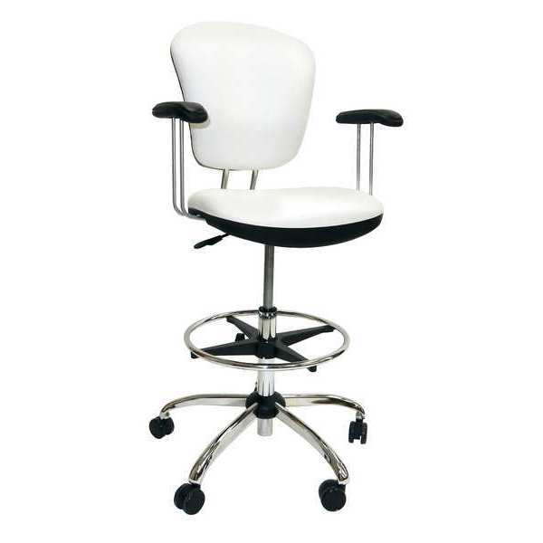 Shopsol Vinyl Lab Chair, 17" to 25", T-Pad Arms, White 1010296
