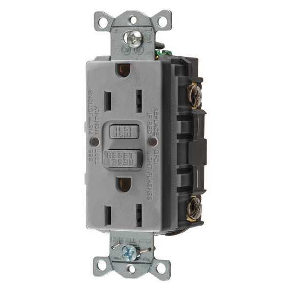 Hubbell GFCI Receptacle, 15A, 125VAC, 5-15R, Gray GFR15GRY