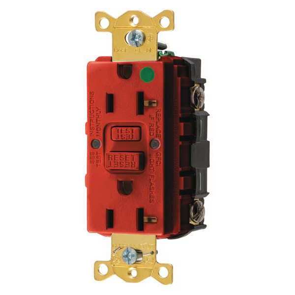 Hubbell GFCI Receptacle, 20A, 125VAC, 5-20R, Red GFR83R