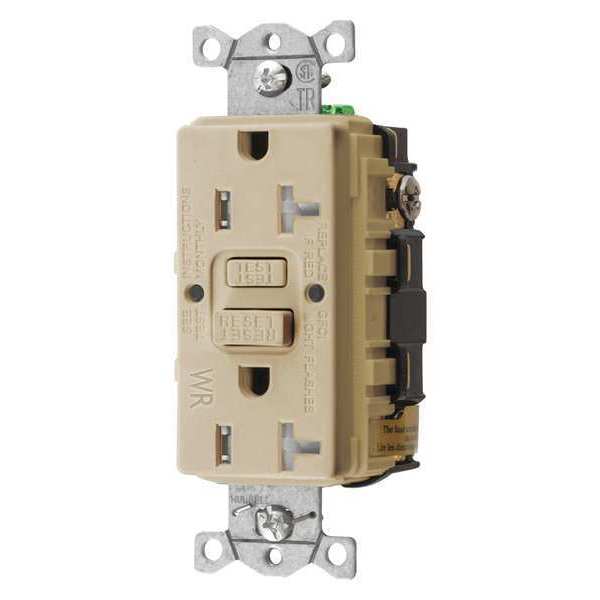 Hubbell GFCI Receptacle, 20A, 125VAC, 5-20R, Ivory GFRTW20I