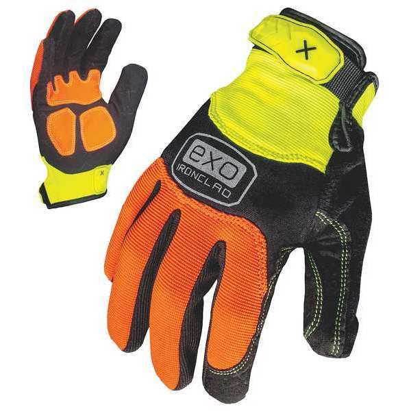 Ironclad Performance Wear Hi-Vis Mechanics Gloves, S, Orange/Yellow, Spandex, Neoprene EXO-HZA-02-S
