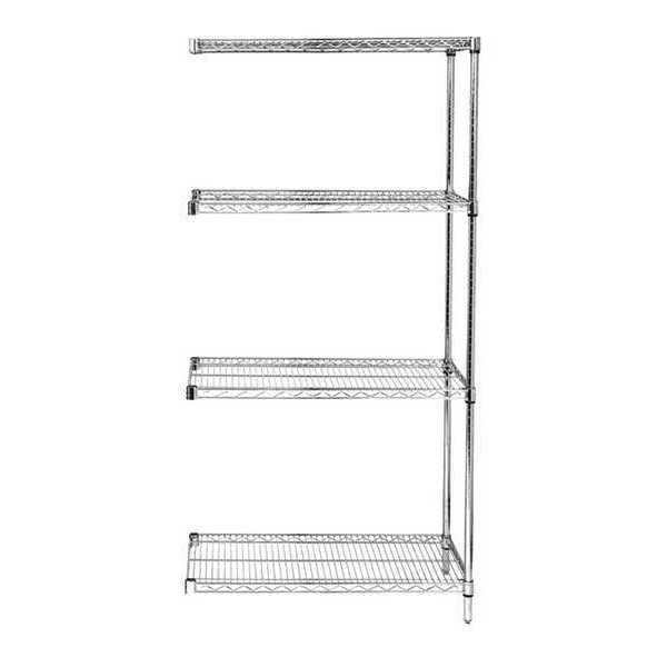 Zoro Select Wire Shelving, 24"D x 48"W x 54"H, 4 Shelves, Chrome 45VX62