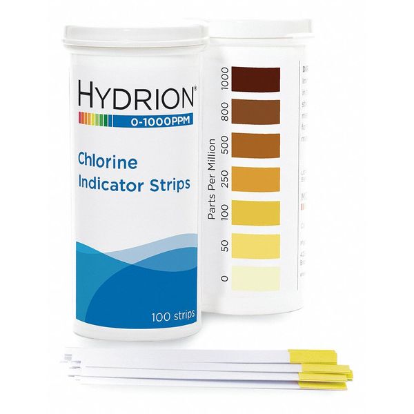 Hydrion Test Strips, Detects Free Chlorine, 1/4" W CH-1000
