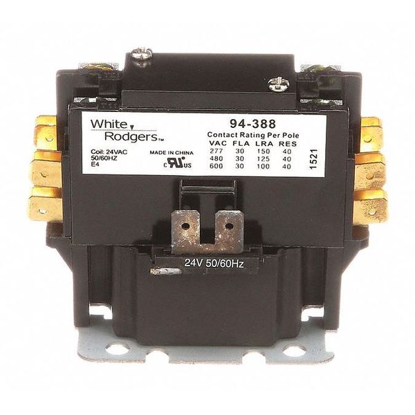 White-Rodgers Pole Contactor, 2-1/2" H, 24 Coil Volts 94 388S1