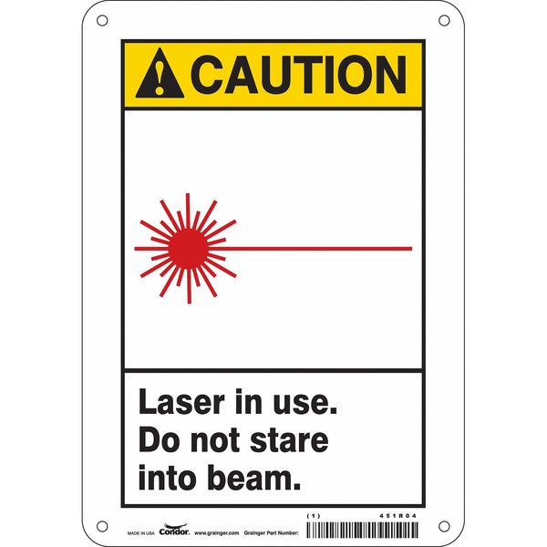 Condor Laser Warning Sign, 10 in Height, 7 in Width, Aluminum, Horizontal Rectangle, English 451R04
