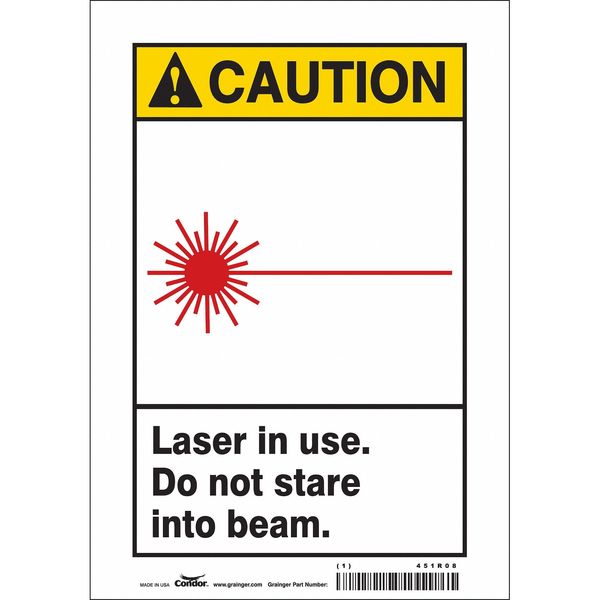 Condor Laser Warning Sign, 10 in Height, 7 in Width, Vinyl, Horizontal Rectangle, English 451R08