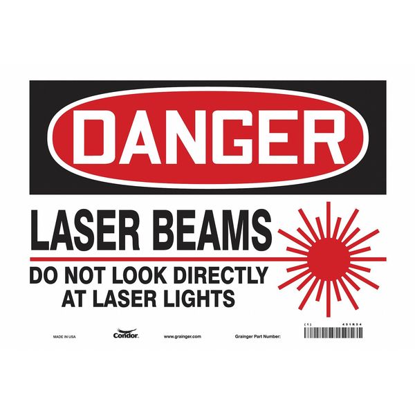 Condor Laser Warning Sign, 10 in H, 14 in W, Vinyl, Horizontal Rectangle, 451R54 451R54