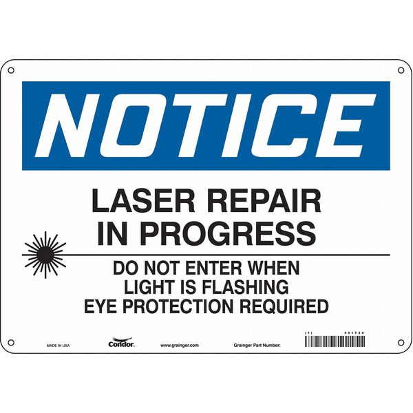 Condor Laser Warning Sign, 10 in H, 14 in W, Polyethylene, Horizontal Rectangle, 451T26 451T26
