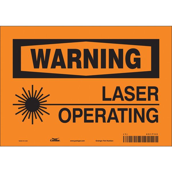 Condor Laser Warning Sign, 7 in H, 10 in W, Vinyl, Vertical Rectangle, 451T33 451T33