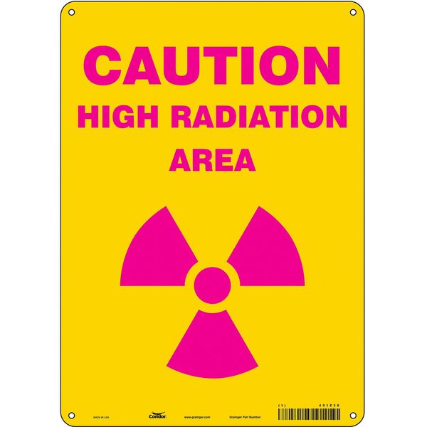 Condor Radiation Safety Sign, 14 in H, 10 in W, Aluminum, Vertical Rectangle, 451Z38 451Z38