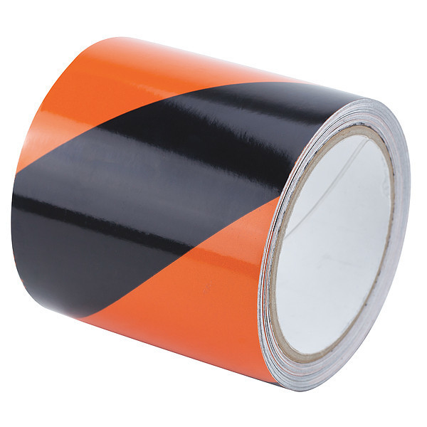 Zoro Select Marking Tape, Striped, Black/Orange, 4" W RS4BO
