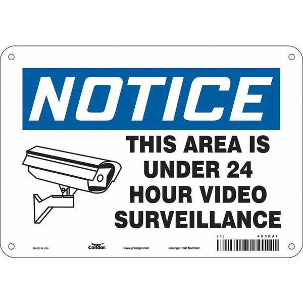 Condor Security Sign, 7 in H, 10 in W, Aluminum, Vertical Rectangle, English, 453R41 453R41
