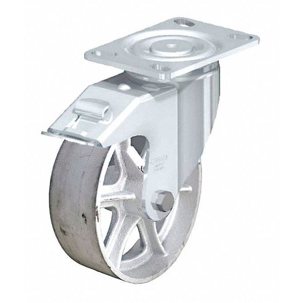 Zoro Select Plate Caster, 1250 lb. Load, Silver Wheel LH-C080R-16-FI