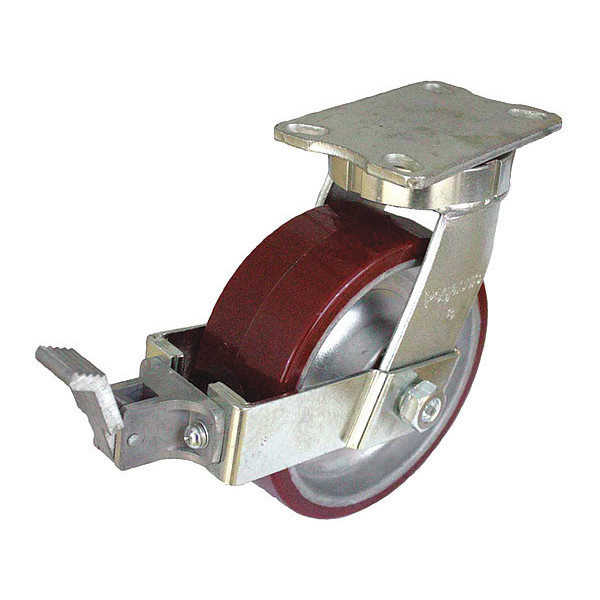 Zoro Select Plate Caster, 2550 lb. Load, Red Wheel P27S-URA080K-16-WK