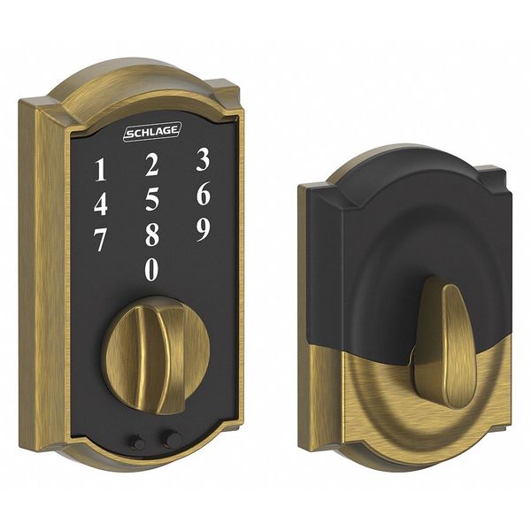 Schlage Residential Electronic Lock, Deadbolt, Antique Brass BE375 CAM 609