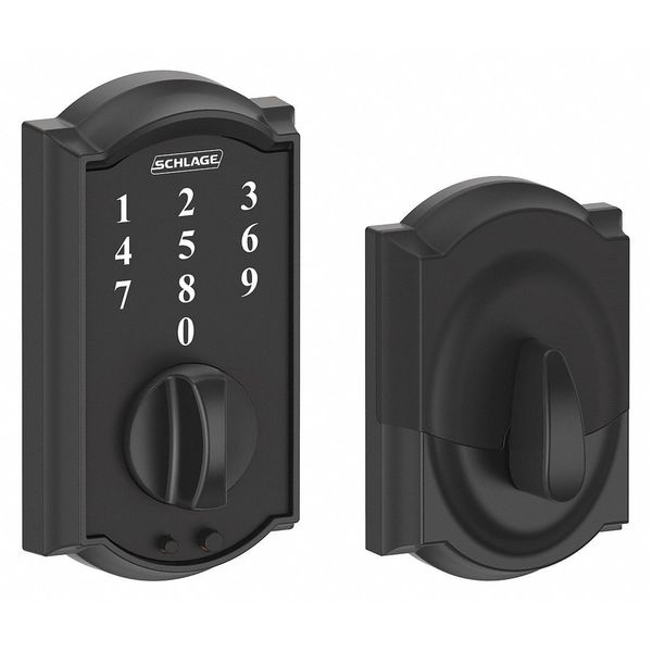 Schlage Residential Electronic Lock, Deadbolt, Blk Powder Coat BE375 CAM 622