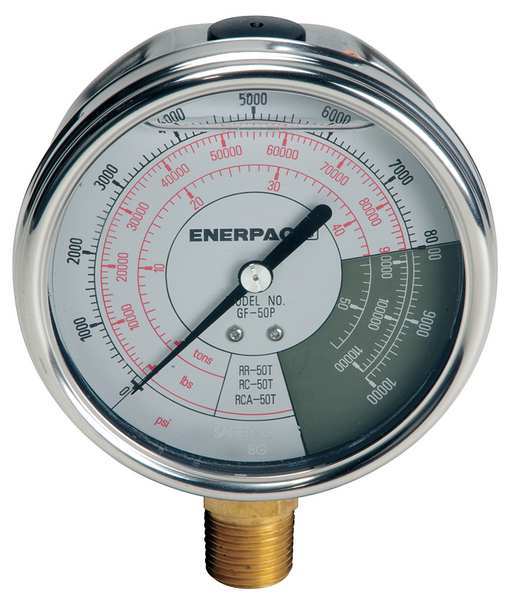 Enerpac Pressure Gauge, 0 to 10,000 psi, 1/2 in NPTF, Stainless Steel, Silver GF50P