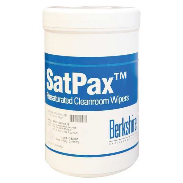 Berkshire Cleanroom Prewet Wipes, White, Canister, 45% Polyester, 55% Cellulose, 100 Wipes, 9 in x 6 in SPXC1000.001.12