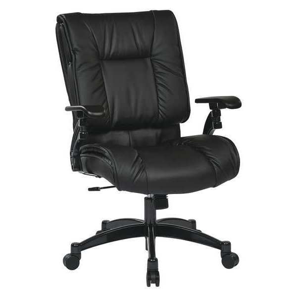 Office Star Conference Chair, Leather, 19-1/2" to 24" Height, Adjustable Arms, Black 9333E