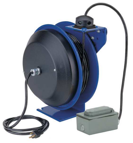 1000 Series Cable Reel with Single Outlet, 20 Amp, 12 AWG, 50 ft