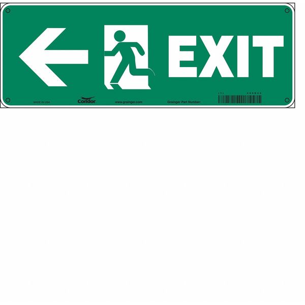 Condor Emergency Exit Sign, English, 14" W, 5" H, Plastic, Green 469D44