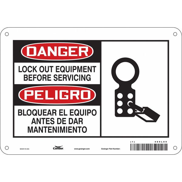 Condor Safety Sign, 7 in Height, 10 in Width, Polyethylene, Vertical Rectangle, English, Spanish, 469L89 469L89