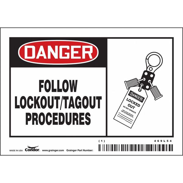 Condor Safety Sign, 3 1/2 in Height, 5 in Width, Vinyl, Horizontal Rectangle, English, 469L54 469L54