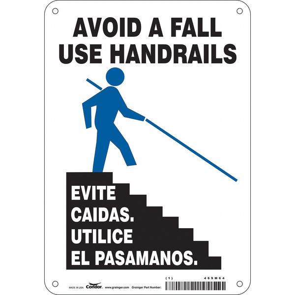 Condor Safety Sign, 10 in H, 7 in W, Polyethylene, Horizontal Rectangle, English, Spanish, 469M64 469M64