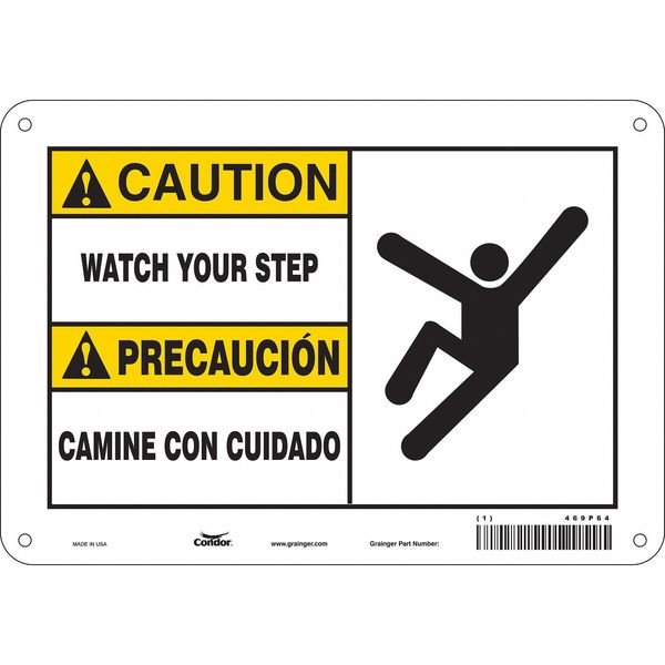 Condor Safety Sign, 10 in Height, 14 in Width, Polyethylene, Horizontal Rectangle, English, Spanish 469P64