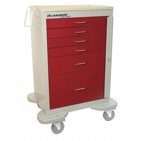 Lakeside Medical Cart, 6 Drawers w/Breakaway Lock, Red Cabinet C-630-B-2R