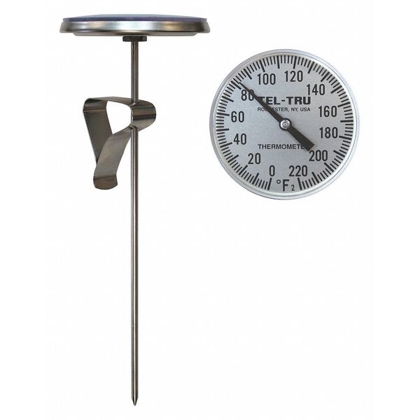 Tel-Tru Analog Dial Thermometer, Stem 12" L LT330R-1253