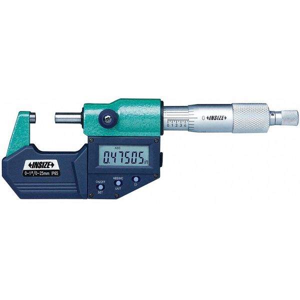 Insize Electronic Outside Micrometer, 1 to 2"/25 to 50mm Range, 0.00005"/0.001mm 3101-50E