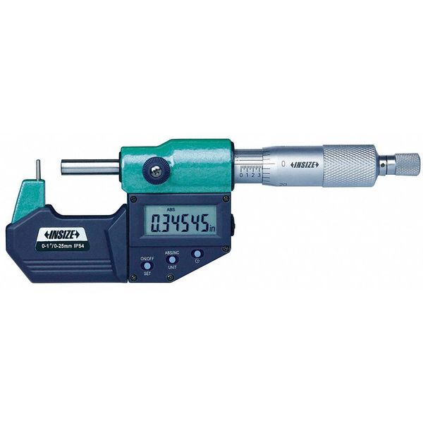 Insize Electronic Outside Micrometer, 0 to 1"/0 to 25mm Range, 0.00005"/0.001mm 3561-25E