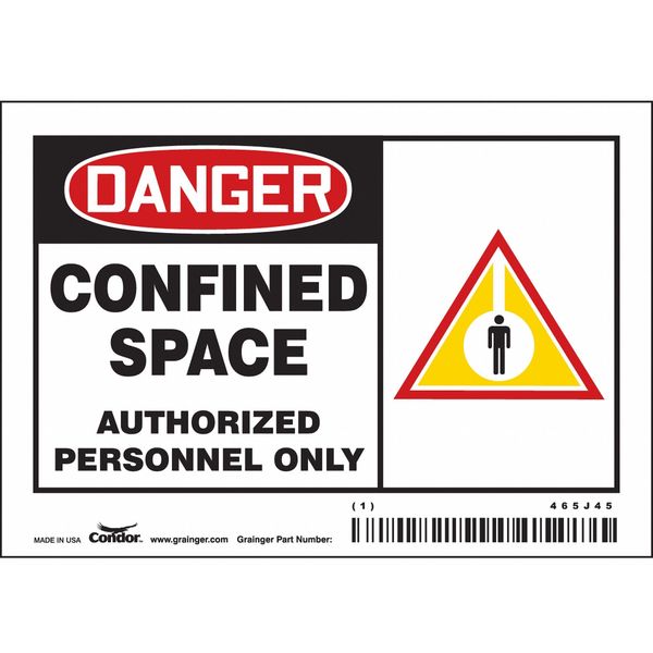 Condor Safety Sign, 3 1/2 in Height, 5 in Width, Vinyl, Horizontal Rectangle, English, 465J45 465J45
