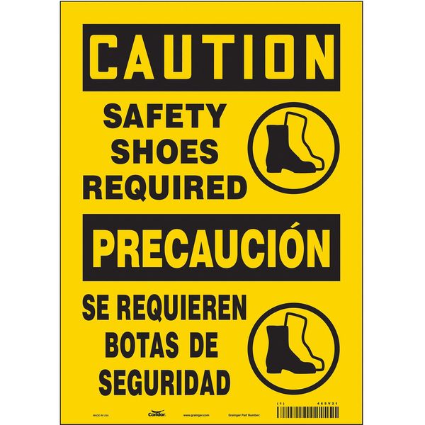 Condor Safety Sign, 14 in Height, 10 in Width, Vinyl, Vertical Rectangle, English, Spanish, 465V21 465V21