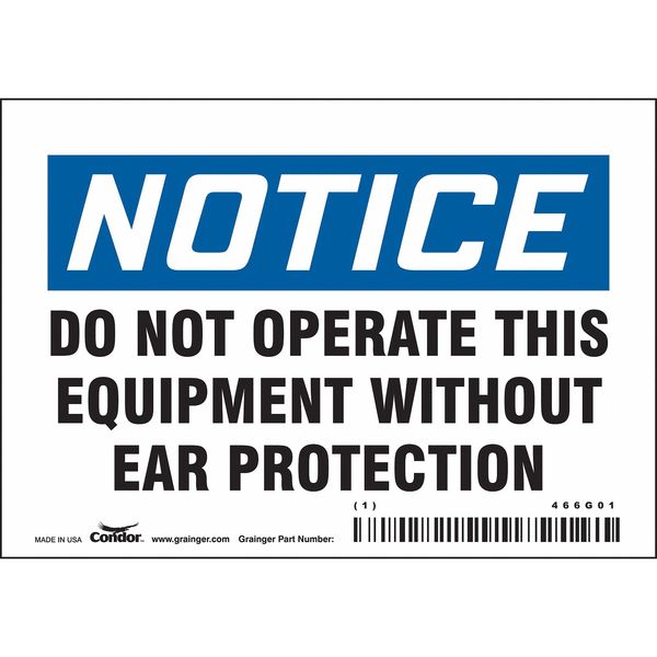 Condor Safety Sign, 3 1/2 in Height, 5 in Width, Vinyl, Horizontal Rectangle, English, 466G01 466G01