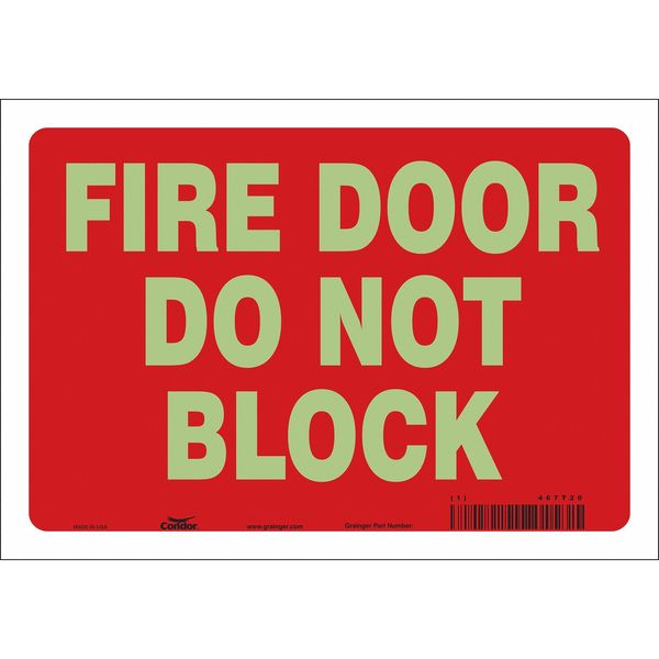 Condor Safety Sign Emergency Exit, 7 in Height, 10 in Width, Glow Vinyl, Vertical Rectangle, English 467T20