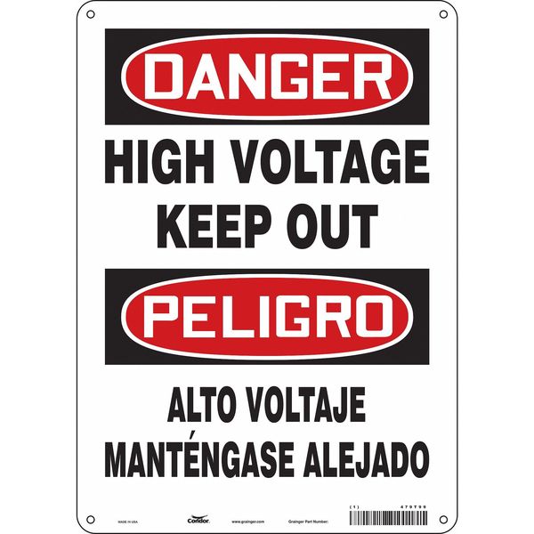 Condor Safety Sign, 14 in Height, 10 in Width, Polyethylene, Vertical Rectangle, English, Spanish, 479T99 479T99