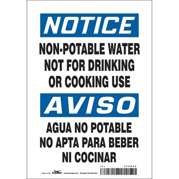 Condor Safety Sign, 10 in Height, 7 in Width, Vinyl, Horizontal Rectangle, English, 470K04 470K04