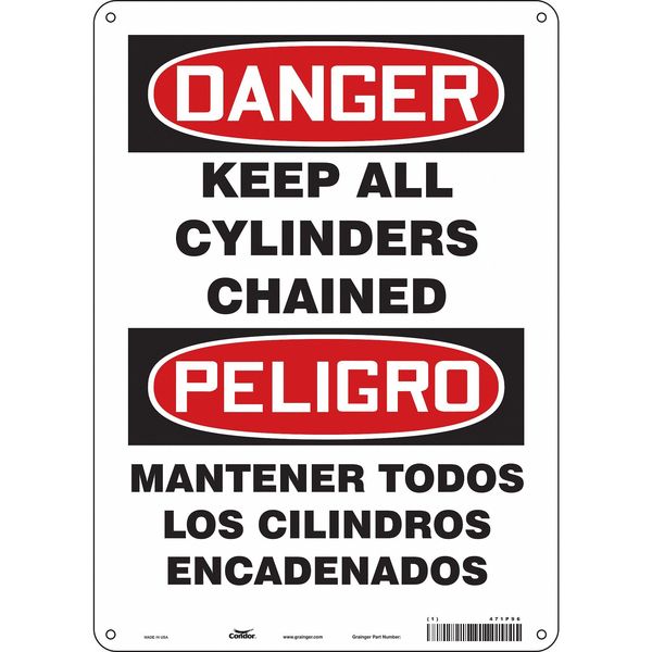 Condor Safety Sign, 14 in Height, 10 in Width, Aluminum, Vertical Rectangle, English, Spanish, 471P96 471P96