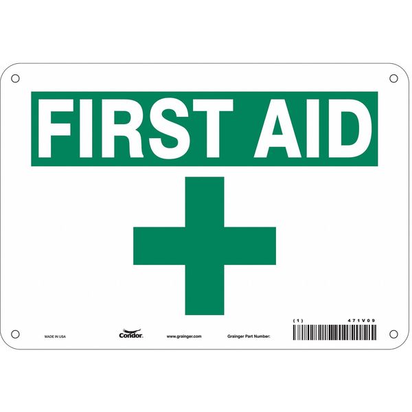 Condor First Aid Sign, 10" W x 7" H, 0.032" Thick, 471V09 471V09
