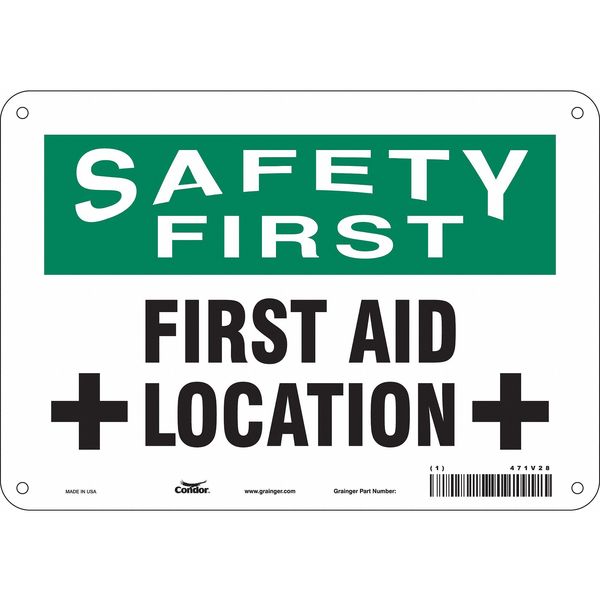 Condor First Aid Sign, 10" W x 7" H, 0.055" Thick, 471V28 471V28