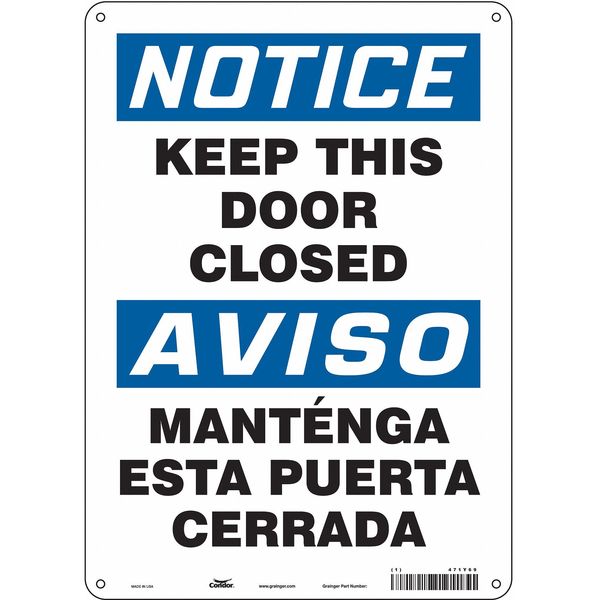 Condor Safety Sign, 14 in Height, 10 in Width, Polyethylene, Vertical Rectangle, English, Spanish, 471Y69 471Y69