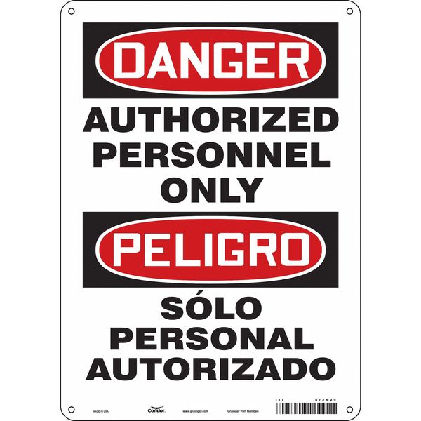 Condor Safety Sign, 14 in Height, 10 in Width, Polyethylene, Vertical Rectangle, English, Spanish, 472M25 472M25
