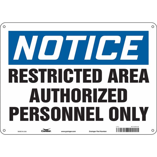 Condor Safety Sign, 10 in Height, 14 in Width, Polyethylene, Horizontal Rectangle, English, 472V55 472V55