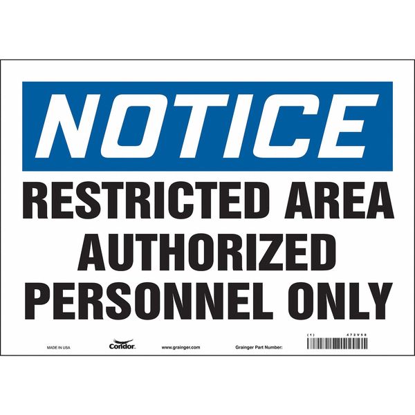 Condor Safety Sign, 10 in Height, 14 in Width, Vinyl, Horizontal Rectangle, English, 472V58 472V58