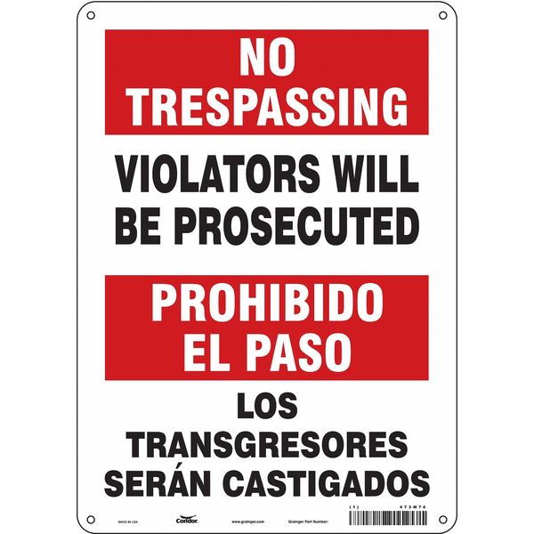 Condor Safety Sign, 14 in Height, 10 in Width, Polyethylene, Vertical Rectangle, English, Spanish, 473M74 473M74