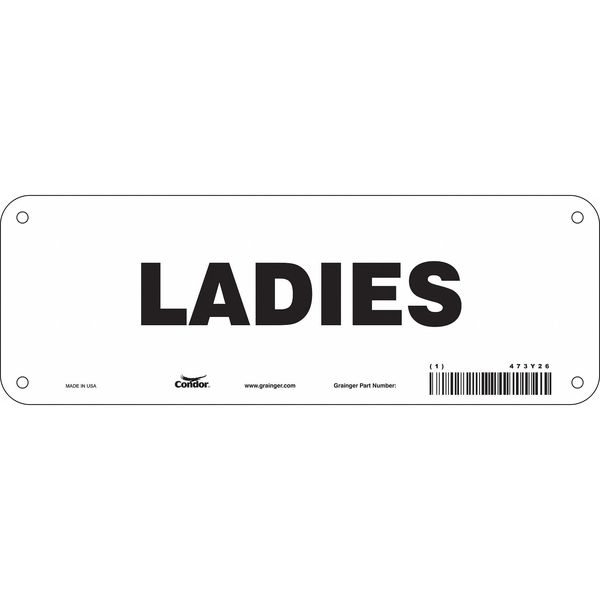 Condor Restroom Sign, 10"W, 3-1/2" H, 0.032" Thick, 473Y26 473Y26