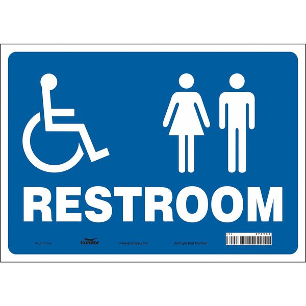 Condor Restroom Sign, 14" W, 10" H, 0.004" Thick, 473Y52 473Y52